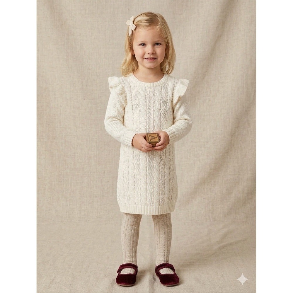 Carter's Little Girls Cable Knit Sweater Dress‎ Sz 4T Ivory Cream Preppy Clean
